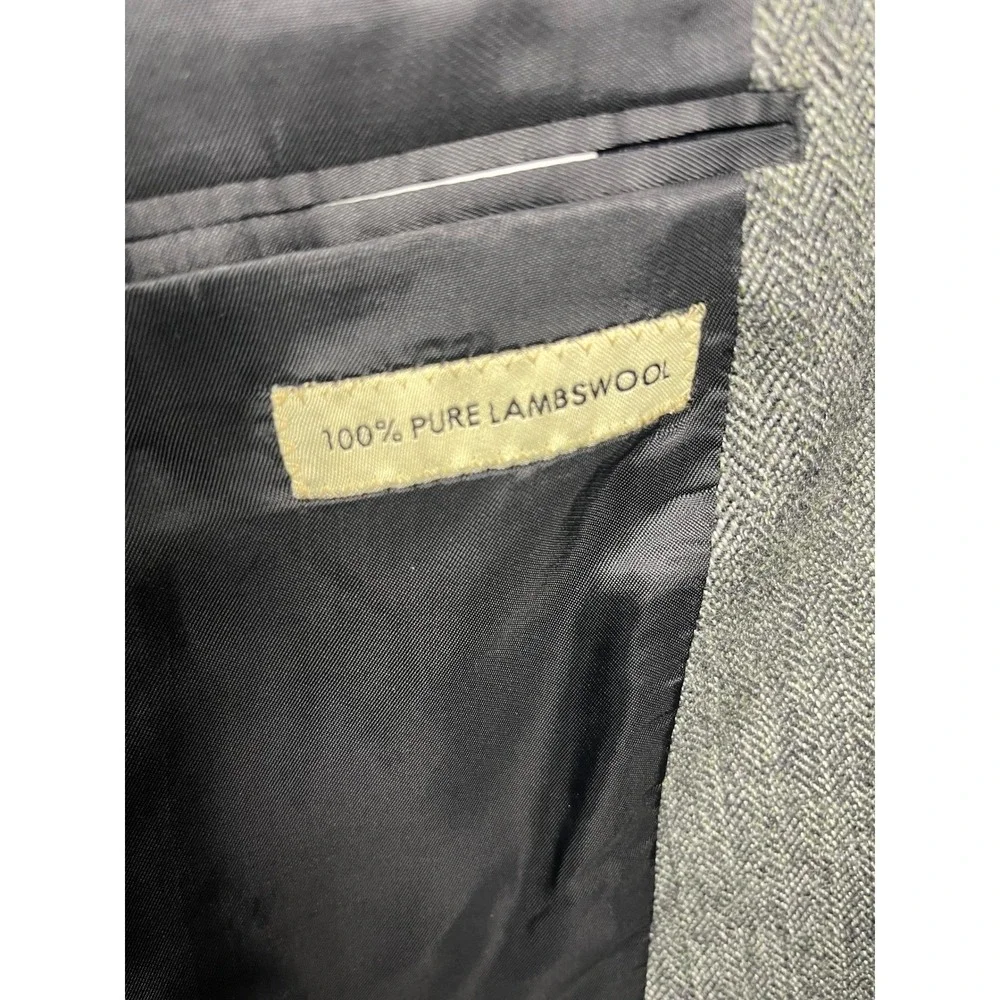 Alan Flusser Men's Grey Herringbone 100% Pure Lambswool Blazer Jacket‎ Size 48L